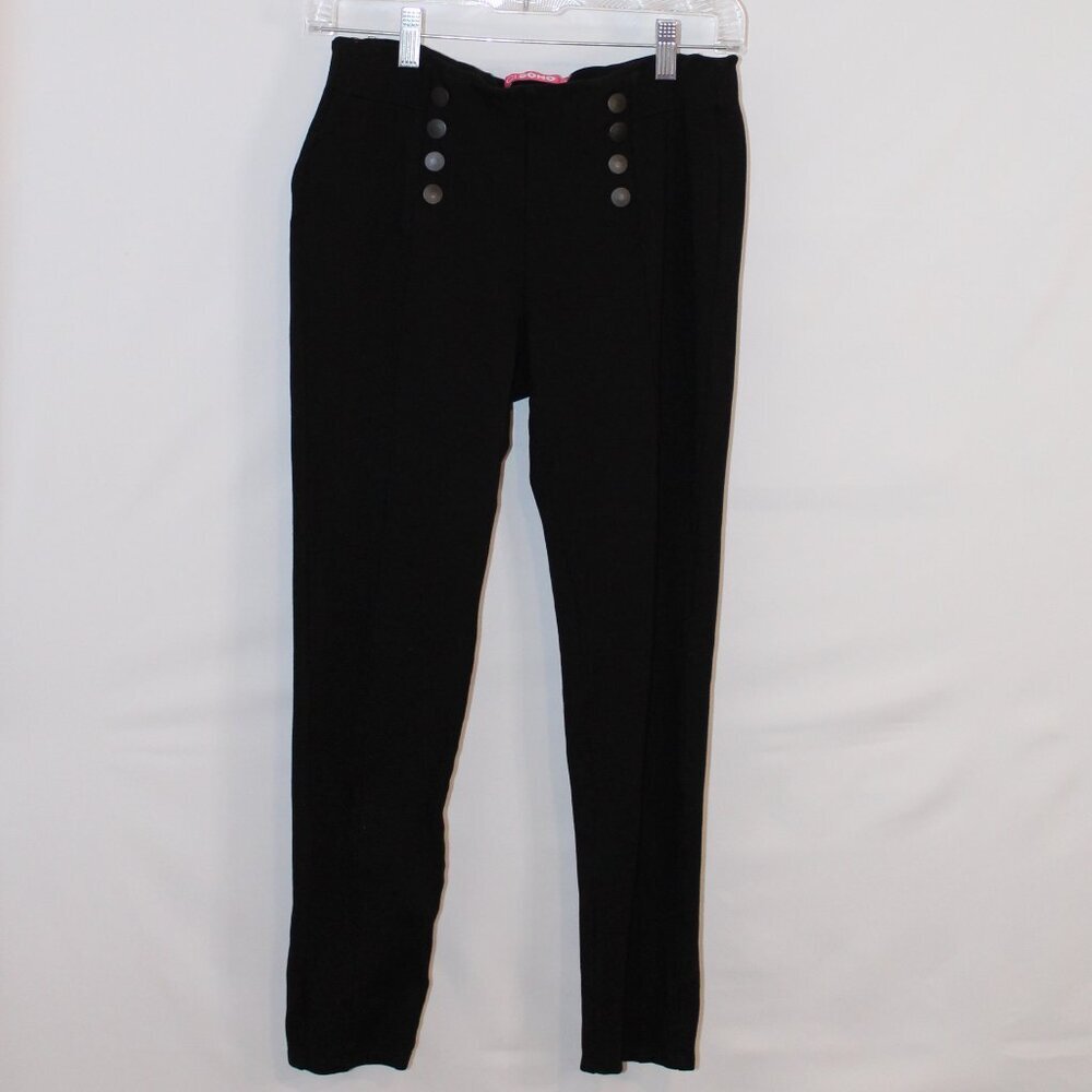 Ci Sono black‎ high-waist slim-fit ankle pull-on pants w/ button-front accents L